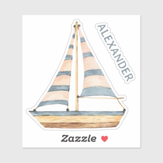 Wasserfarbe Blaue Streifen Sailboat Personalisiert Aufkleber (Blatt)