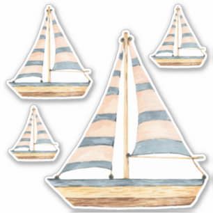 Wasserfarbe Blaue Streifen Sailboote Aufkleber