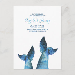 Wasserfarbe Blaue Whale Save the Date Ankündigungspostkarte