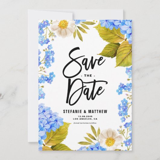 Wasserfarbe Blauer Hydrangea Save The Date (Vorderseite)