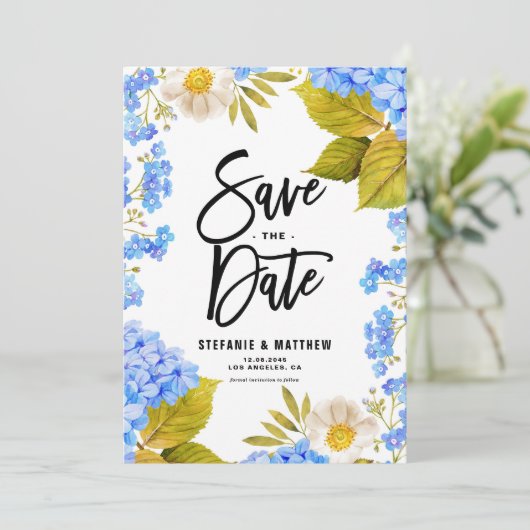 Wasserfarbe Blauer Hydrangea Save The Date (Stehend Vorderseite)