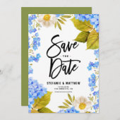 Wasserfarbe Blauer Hydrangea Save The Date (Vorne/Hinten)