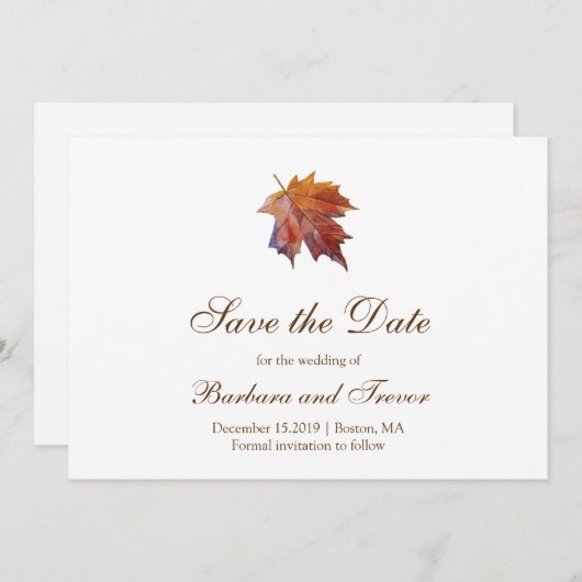 Wasserfarbe Bleiche Elegante Hochzeit im Herbst Save The Date (Vorne/Hinten)