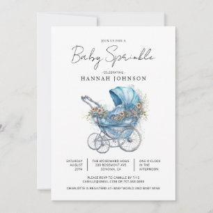 Wasserfarbe Blue Baby Carriage Es ist ein Boy Spri Einladung