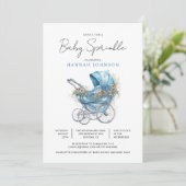 Wasserfarbe Blue Baby Carriage Es ist ein Boy Spri Einladung (Stehend Vorderseite)