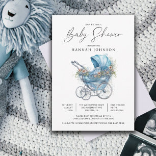 Wasserfarbe Blue Baby Carriage Es ist eine Boy-Dus Einladung