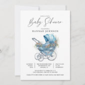 Wasserfarbe Blue Baby Carriage Es ist eine Boy-Dus Einladung (Vorderseite)