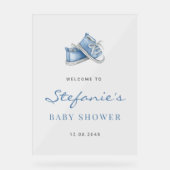 Wasserfarbe Blue Baby Shoes Es ist eine Baby-Dusch Acrylschild (Vorderseite)