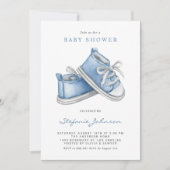 Wasserfarbe Blue Baby Shoes Es ist eine Baby-Dusch Einladung (Vorderseite)