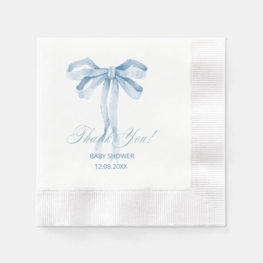 Wasserfarbe Blue Bow Ribbon Boy Babydusche Serviette (Vorderseite)