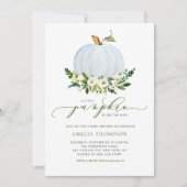 Wasserfarbe Blue Pumpkin Floral Baby Dusche Einladung (Vorderseite)