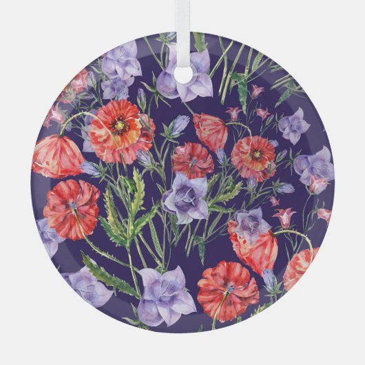 Wasserfarbe Bluebell Poppy Array Ornament Aus Glas (Vorderseite)