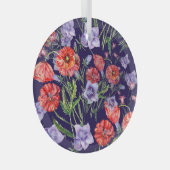 Wasserfarbe Bluebell Poppy Array Ornament Aus Glas (Vorderseite Rechts)