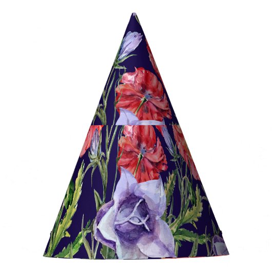 Wasserfarbe Bluebell Poppy Array Partyhütchen (Vorderseite)