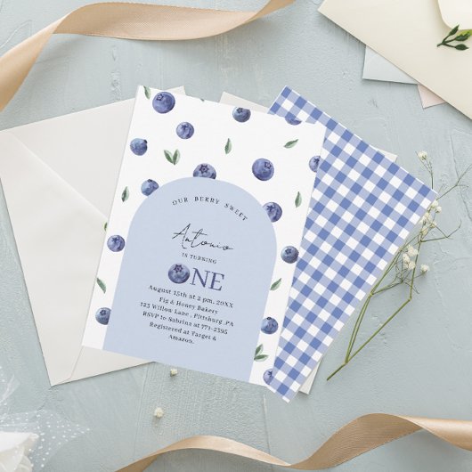 Wasserfarbe Blueberry 1. Geburtstag Party Einladung