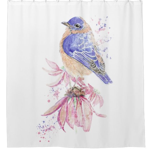 Wasserfarbe Bluebird Garden Bird Animal Nature Art Duschvorhang (Vorderseite)
