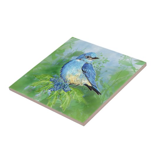 Wasserfarbe Bluebird und Oregon Traubengarten Bird Fliese (Seite)