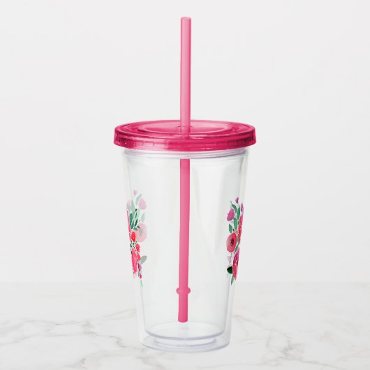 Wasserfarbe, Blume, Bouquet. Acryltrinkbecher (Rechts)