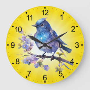 Wasserfarbe Blume Fairy Bird Clipart-73611 Große Wanduhr