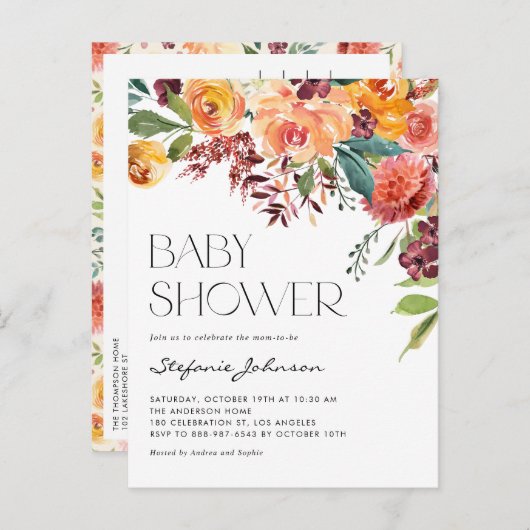 Wasserfarbe Blume Kinderdusche Einladungspostkarte (Vorne/Hinten)