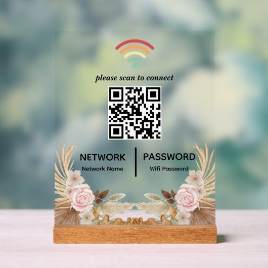 Wasserfarbe Blume Kinderdusche Wifi Netzwerk QR Co Acrylschild (Neutral)