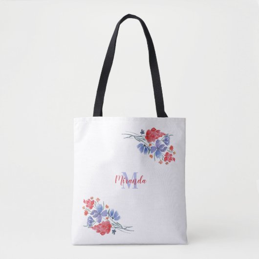 Wasserfarbe, Blume, personalisiert Tasche (Vorderseite)