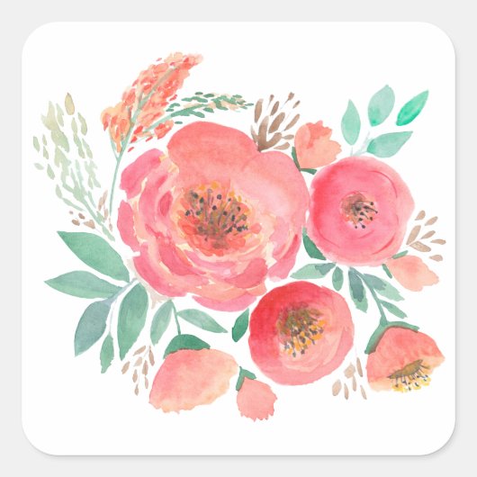 Wasserfarbe, Blume. Quadratischer Aufkleber (Vorderseite)