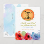 Wasserfarbe Blumen Elegant Save the Date farbenfro Ankündigungspostkarte (Vorne/Hinten)