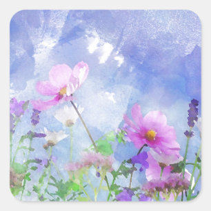 Wasserfarbe-Blumen Quadratischer Aufkleber