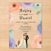 Wasserfarbe Blumen Romantisches Paar Elegante Hoch Acryleinladungen (Vorderseite)