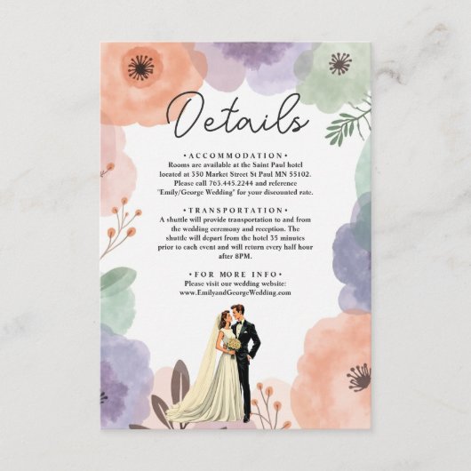 Wasserfarbe Blumen Romantisches Paar Elegante Hoch Begleitkarte (Vorderseite)