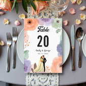 Wasserfarbe Blumen Romantisches Paar Elegante Hoch Tischnummer