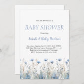 Wasserfarbe Blumenblauer Blütenbaby-Dusche Einladung (Vorne/Hinten)