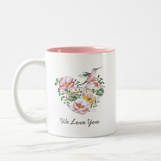 Wasserfarbe Blumenherz Hummingbird Mommy Geschenk Zweifarbige Tasse (Links)