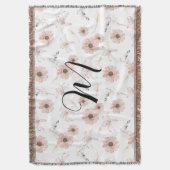 Wasserfarbe Blush Rosa Blumen Kunst Monogramm Decke (Vorderseite Vertikal)