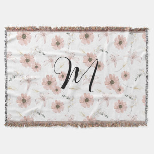 Wasserfarbe Blush Rosa Blumen Kunst Monogramm Decke
