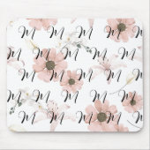 Wasserfarbe Blush Rosa Blumen Kunst Monogramm Mousepad (Vorne)