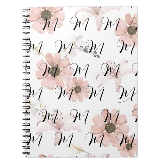Wasserfarbe Blush Rosa Blumen Kunst Monogramm Notizblock (Vorderseite)