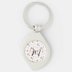 Wasserfarbe Blush Rosa Blumen Kunst Monogramm Schlüsselanhänger