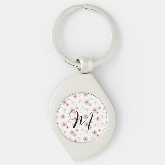 Wasserfarbe Blush Rosa Blumen Kunst Monogramm Schlüsselanhänger (Vorderseite)
