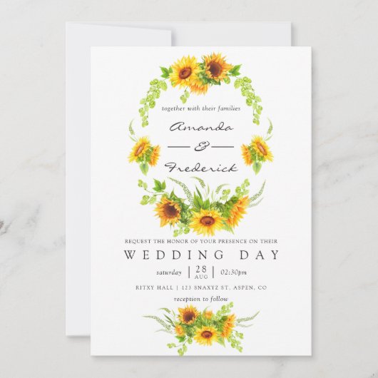 Wasserfarbe Bohemisch Boho Sonnenblumen Hochzeit Einladung (Vorderseite)