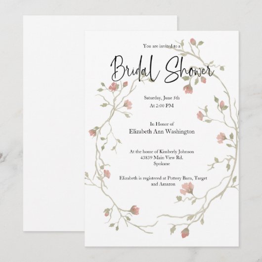 Wasserfarbe Bohemisch Bridal Dusche Einladung (Vorne/Hinten)