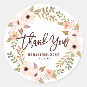 Wasserfarbe Bohemische Blumenköpfe Vielen Dank Runder Aufkleber