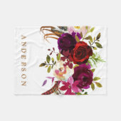 Wasserfarbe Bohemische Blüte Burgund Marsala Fleecedecke (Vorderseite (Horizontal))