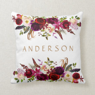 Wasserfarbe Bohemische Blütenburg Marsala Kissen