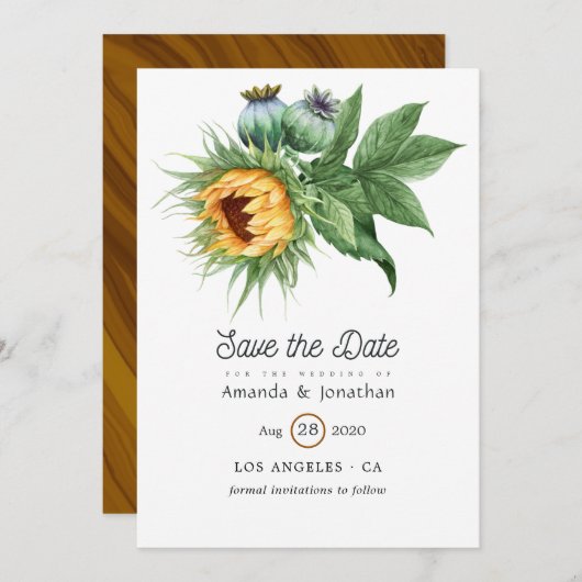 Wasserfarbe Bohemische Sonnenblumenhochzeit Save The Date (Vorne/Hinten)