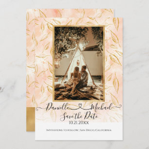 Wasserfarbe BOHO Blätter Pink Gold Glitzer Save The Date