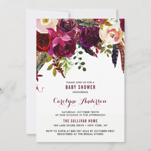 Wasserfarbe Boho Blumendusche Kinderdusche Einladung (Vorderseite)