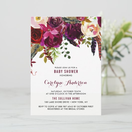 Wasserfarbe Boho Blumendusche Kinderdusche Einladung (Stehend Vorderseite)