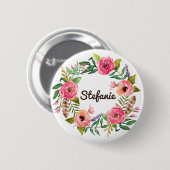 Wasserfarbe Boho Blumenstraube Personalisiert Button (Vorne & Hinten)